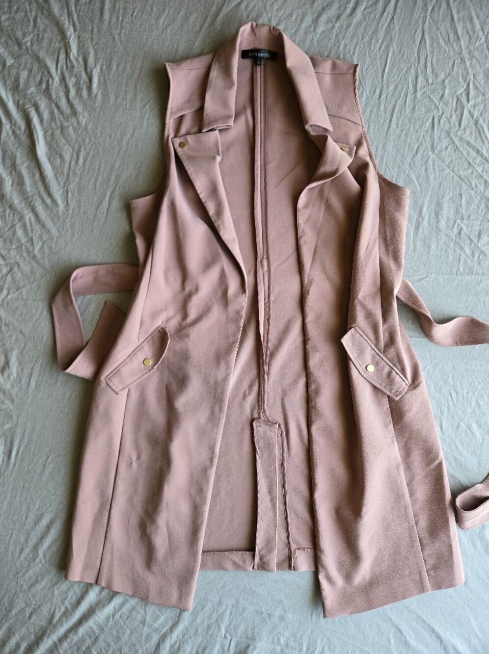 Dynamite Dusty Pink 2-in-1 Sleeveless Trench Coat Dress Size Medium - Picture 5 of 9
